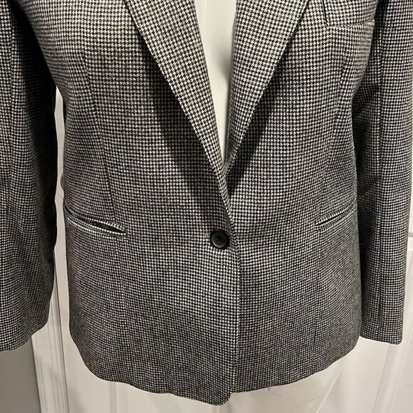 H.W.LTD wool black & white check one button vintage blazer size 14 - Picture 4 of 9